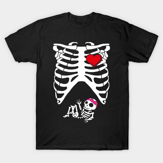 Spooky Skeleton Costume Pregnant Mommy of Girl T-Shirt by SolarFlare